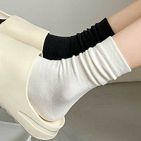 YUZHAOLIN 俞兆林 4雙白色堆堆襪子女士中筒襪棉ins潮秋冬款無骨運動襪月子長筒襪