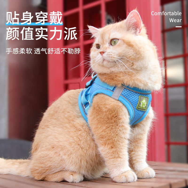 猫咪牵引绳防挣脱外出背心式出门遛猫绳自动伸缩背带舒适