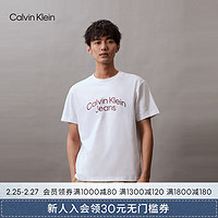Calvin Klein Jeans24春夏男士休闲通勤字母印花纯棉宽松短袖T恤J325572 YAF-月光白 M