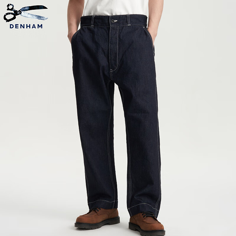 DENHAM2024年春季男士蓝色宽松缝线复古牛仔布工装长裤休闲裤 蓝色 M