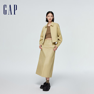 Gap 盖璞 女装春季2024新款防风中腰修身半身长裙百搭前开叉A字裙401264