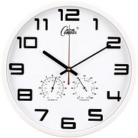 康巴丝（Compas）挂钟客厅钟表 机械温湿度简约石英钟表挂墙时钟 3158白色33.5CM