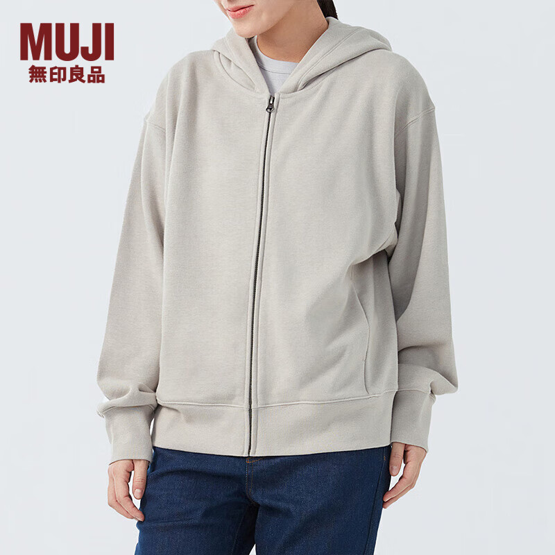 无印良品 MUJI 女式 毛圈 拉链连帽衫 女长袖外套春季款 BBQ91C4S 浅灰色 L 165/88A