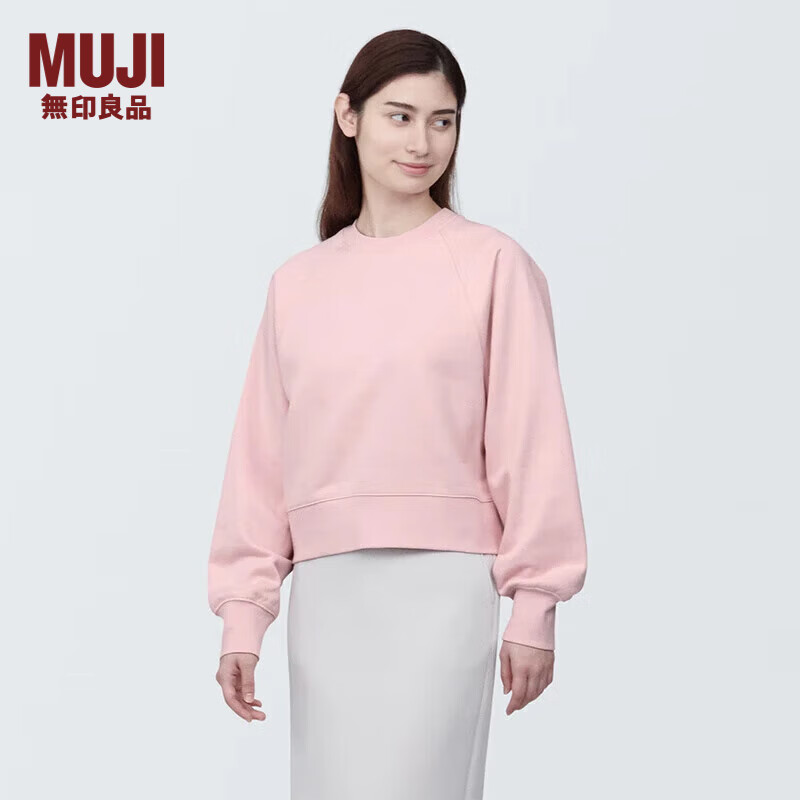 无印良品（MUJI）女式 紧密编织 运动衫 女士女款 卫衣 圆领短款春季新款 浅粉红色 L （165/88A）