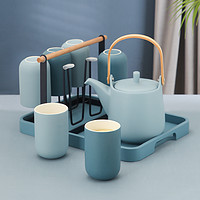 WUNI 无泥 北欧莫兰迪陶瓷家用水杯套装客厅茶杯简约带托盘创意家用客厅水具 直筒2杯