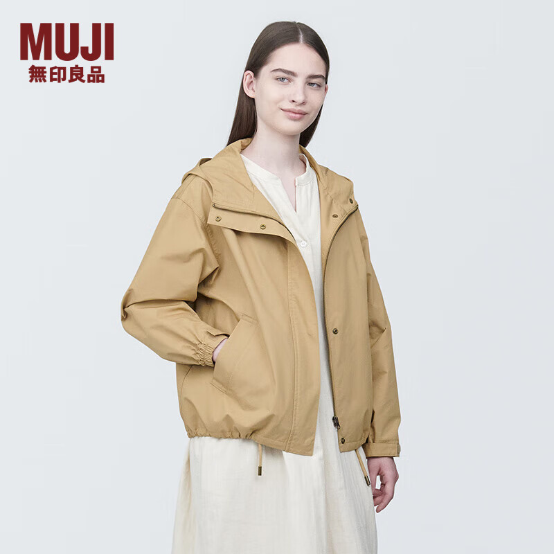 无印良品（MUJI） 女式 不易沾水风帽夹克女外套春季款工装冲锋衣户外连帽BD0YGC4S 米色 M (160/84A)