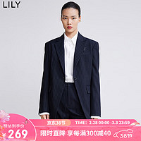 LILY 春新款女装时尚一粒扣经典条纹修身西装外套 411藏青 M