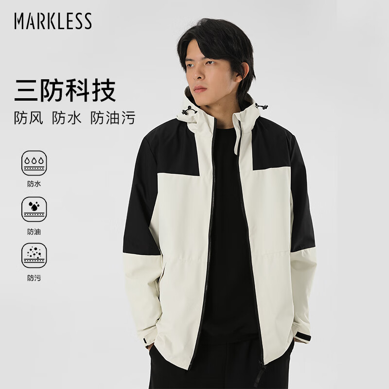 MARKLESS夹克男春季24年冲锋衣户外耐磨防泼水外套男WTB3177M 象牙白 XL