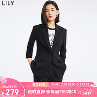 LILY 秋新款女装气质纯色通勤款宽松舒适西装外套 510黑 S
