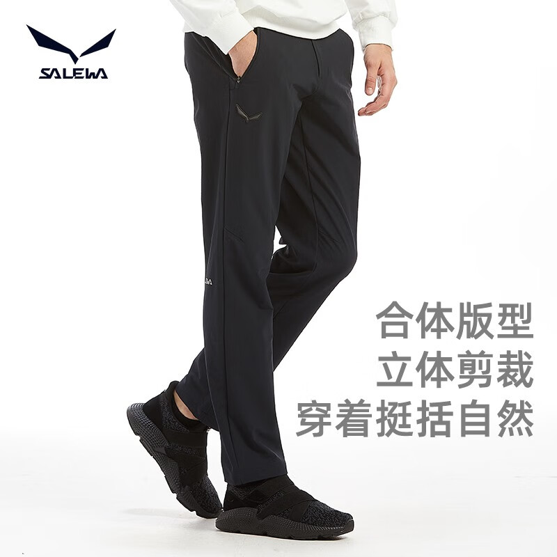SALEWA沙乐华软壳裤 男女秋冬户外图途休闲徒步防风防泼水保暖冲锋裤SWAMG91117/9211 女款斯蓝黑 XL