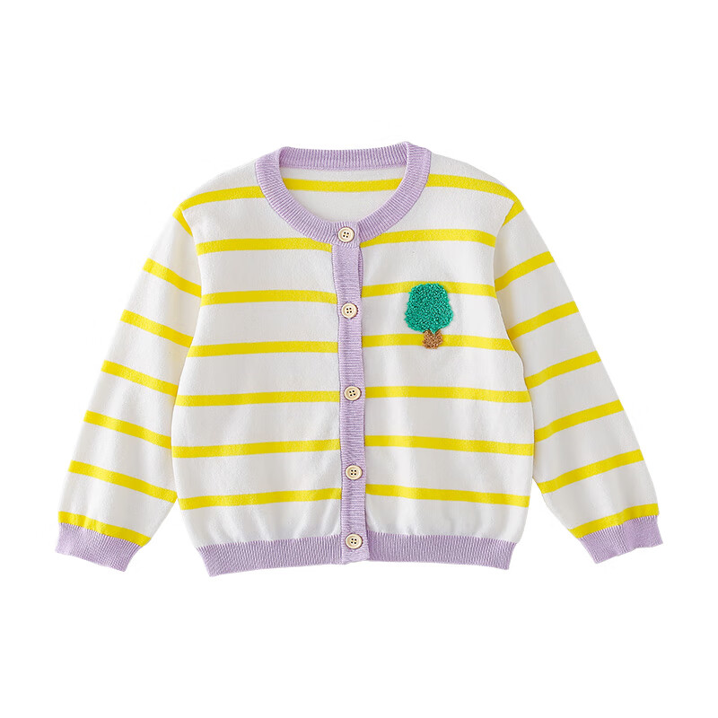 棉花堂 童装2024春季宝宝毛衣开衫儿童卡通休闲撞色条纹上衣潮 黄白条 130/64