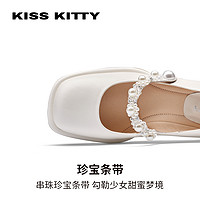 Kiss Kitty [徐梦洁同款]KISSKITTY珍宝玛丽珍鞋法式粗跟白色女鞋单鞋高跟鞋