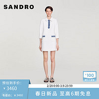 SANDRO2024早春新款女装法式简约polo领短款针织连衣裙SFPRO03498 10/白色 36