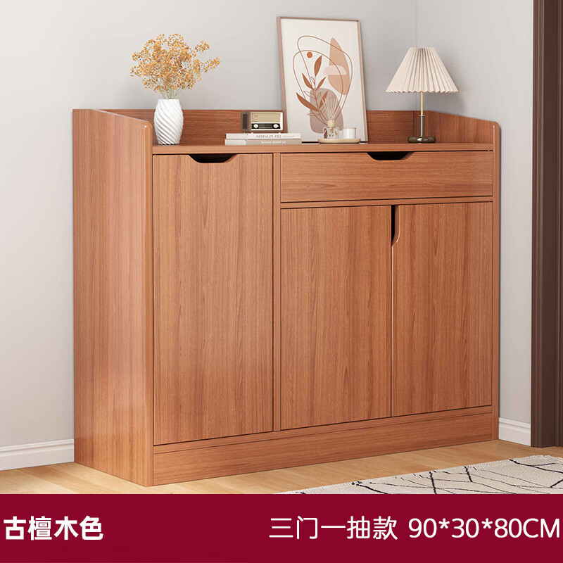 百里香鞋柜家用门口进门一体靠墙2023入户玄关柜子阳台收纳储物柜子 【三门一抽】古檀木色100*30*80 组装