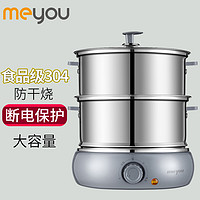 meyou 名友 304不锈钢电蒸锅煮蛋器家用双层防干烧自动断电保护迷你蒸蛋器 灰色