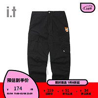 UNDER GARDEN it 男装工装长裤新休闲街头直筒logo刺绣6141 BKX/黑色 M