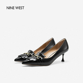 NINE WEST 玖熙 黑色法式性感高跟鞋尖头漆皮2023新款单鞋通勤百搭