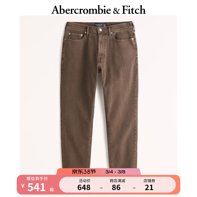 Abercrombie & Fitch 男装 24春美式运动风修身休闲宽松深棕色牛仔裤 342158-1 深棕色水洗 32/32 (180/82A)