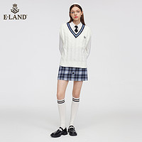 E·LAND 衣恋 Eland衣恋学院风撞色V领立体绞花柯基背心针织马甲女