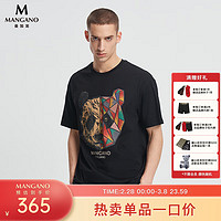 MANGANO男装夏季时尚个性烫钻熊头印花图案时尚短袖T恤男圆领体恤 黑色 50（175/96A）