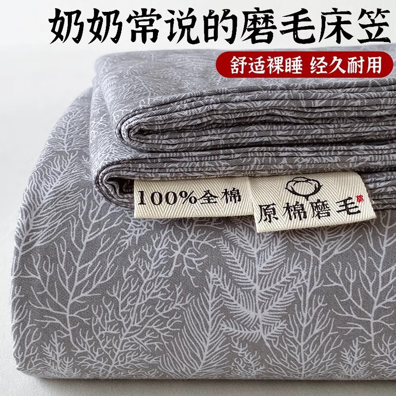 南极人纯棉磨毛床笠单件秋冬季全棉加厚保暖床罩2024床垫保护罩床套 叶相思【加厚纯棉磨毛】BCW 120x200cm单床笠