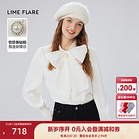 LIME FLARE莱茵福莱尔法式长袖白色气质衬衫2024春季新款蝴蝶结洋气别致上衣 米白色 M