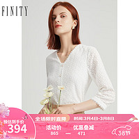 FINITY提花雪纺衫春季新款镂空设计感白色优雅V领显瘦上衣女 白色 M