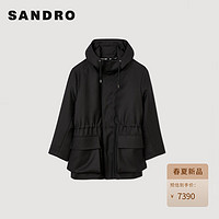 SANDRO2024早春新款男装简约黑色连帽抽绳夹克外套上衣SHPMA00333 黑色 XS