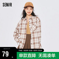 Semir 森马 长袖衬衫女中长款宽松衣服春秋复古格子衬衣港风102522105002 L