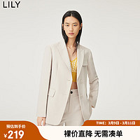 LILY 秋新款女装气质高级感纯色优雅单排扣西装女 703米色 M