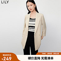 LILY 2023秋新款女装复古双排扣休闲商务通勤垫肩九分袖西装外套女 703米色 M