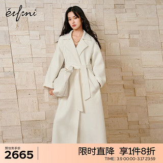 eifini 伊芙丽 经典直筒腰带收腰长款双面呢大衣女2023秋装驼色呢外套 白色（19.6羊绒） 155/80A/S  106-116斤