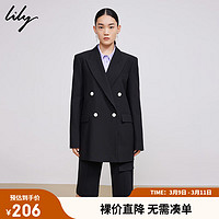 LILY 春新款女装时尚简约通勤款撞色纽扣西装外套 510黑 M