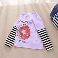 专一（Zhuanyi）儿童内衣上衣纯棉打底衫男女童长袖童装单件T恤小孩衣服 C紫色甜甜圈 120cm身高115内