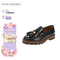 STUART WEITZMAN SW女士MANILABLACKPATENT系列亮面流苏装饰平底乐福鞋 黑色36.5