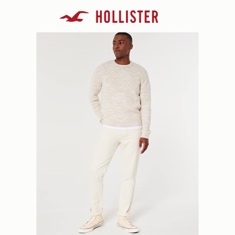 HOLLISTER百搭修身柔软时尚段染工艺圆领针织衫毛衣 男 355776-1 奶油色 M (180/100A)