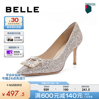 BeLLE 百丽 高跟鞋女细跟2024夏季新款时尚优雅气质单鞋婚鞋BDAK9AQ4 金色 36