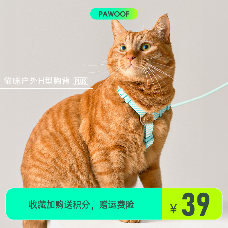 酷极猫牵引绳pawoof猫咪外出胸背防挣脱猫猫H型不跑偏遛猫