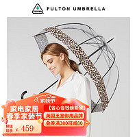 FULTON 富爾頓 英國女王御用透明鳥籠傘禮品長柄雨傘 豹紋邊鳥籠傘