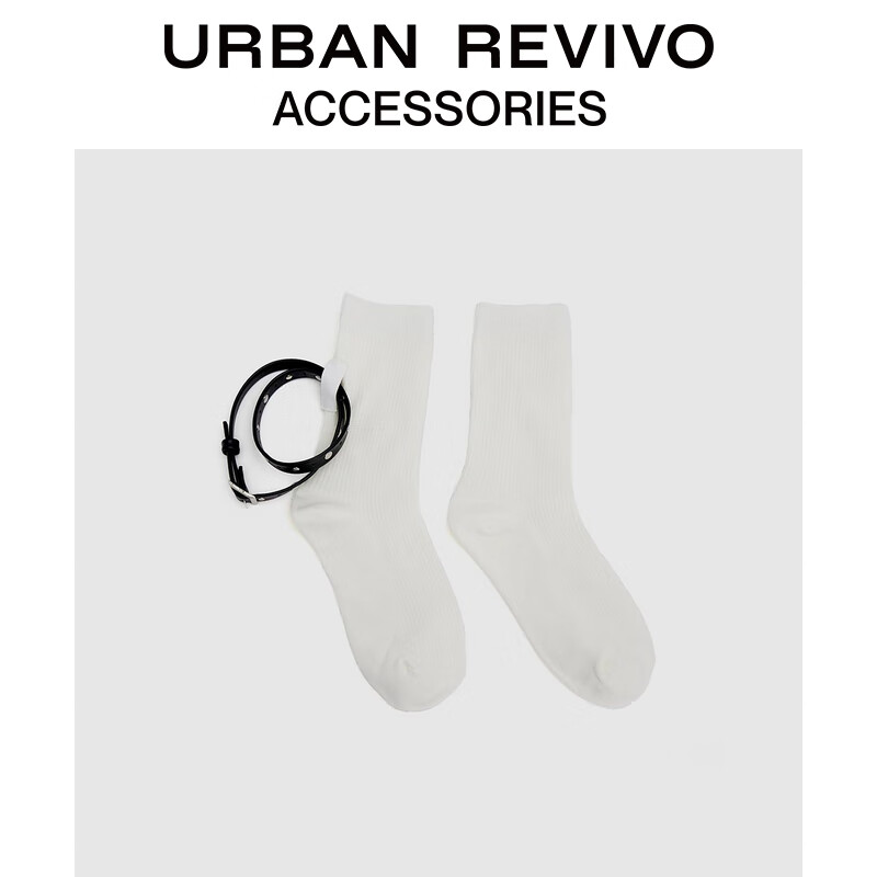 URBAN REVIVO2024春季女士潮流个性袜子一双装UAWA40115 本白 F