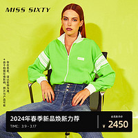 MISS SIXTY 2024春季毛织外套女立领拉链撞色休闲复古运动风 绿色 XS