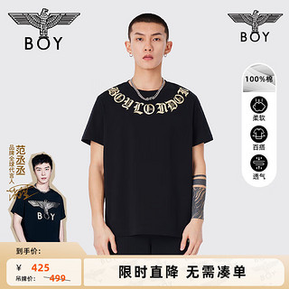 BOY LONDON 24春男女同款短袖仿烫金环形字母印花老鹰后背潮T恤N01903 黑色 M