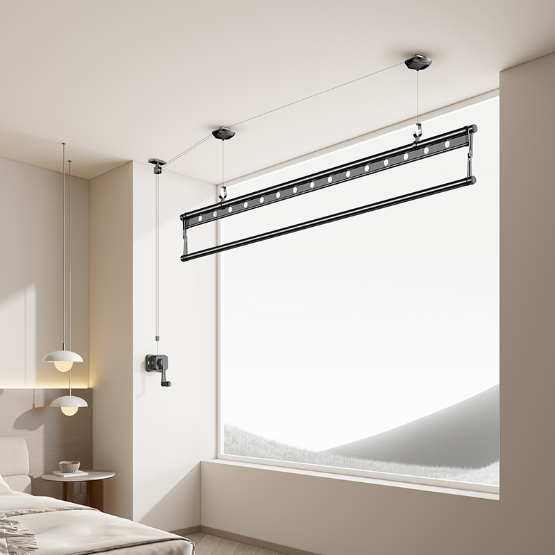 单杆晾衣架升降手摇式单根晒衣架手动阳台顶装家用晾衣杆室内凉衣