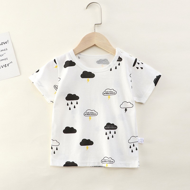 专一（Zhuanyi）夏季儿童纯棉短袖T恤卡通上衣宝宝婴儿衣服 短T-雷雨 90cm