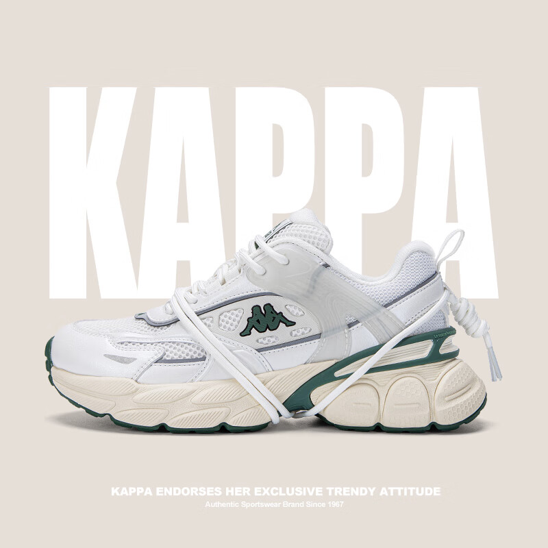 卡帕（Kappa）老爹鞋女子厚底增高运动鞋 经典白 37