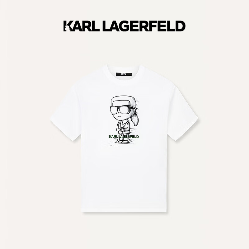 Karl Lagerfeld卡尔拉格斐轻奢老佛爷男装 2024春夏款KL印花休闲 短袖T恤 白色 48