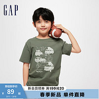 Gap 蓋璞 男童2024春季新款純棉印花圖案圓領短袖T恤兒童裝上衣430241 深綠色 160cm(XL)亞洲尺碼