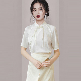 新中式国风白色短袖衬衫女2024夏季新款别致高级感立领马面裙上衣