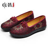 维致老北京布鞋女单鞋老人鞋软底妈妈鞋中式国风一脚蹬 WZ1031 
