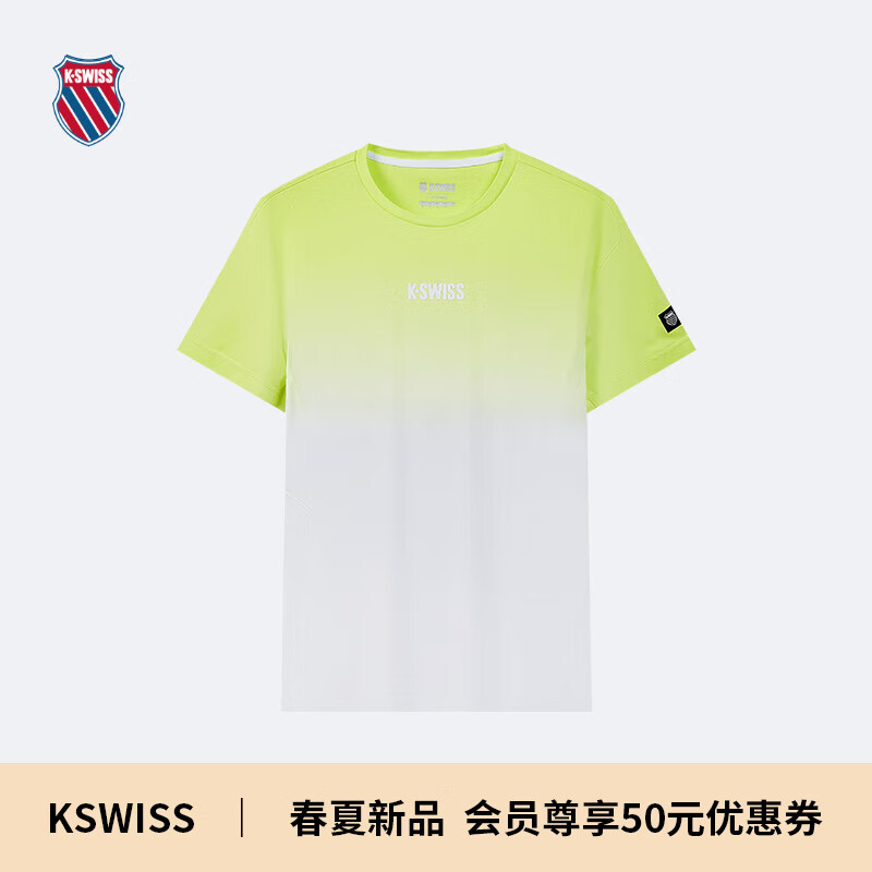 盖世威（K·SWISS）男T恤 24春季 透气运动休闲长袖 1010037 108白绿色 L